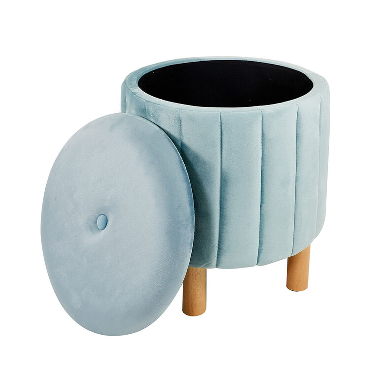 Kvell Pouf De Rangement Rond 15" Bleu