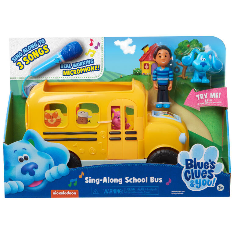 Blue's Clues and You! Sing-Along School Bus with Josh and Blue Figures, Includes Microphone and Plays 3 Songs - R Exclusive