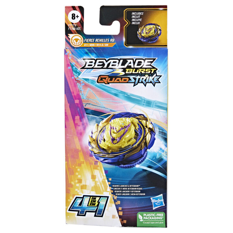 Beyblade Burst QuadStrike Fierce Achilles A8 Spinning Top Single Pack, Stamina Type Battling Game Top
