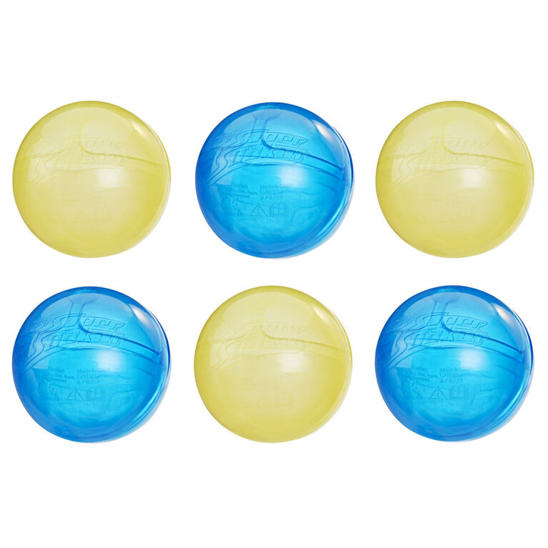 Nerf Super Soaker Hydro Balls 6-Pack, Reusable Water-Filled Balls Burst on Impact, Fast Refill, 2 Colors