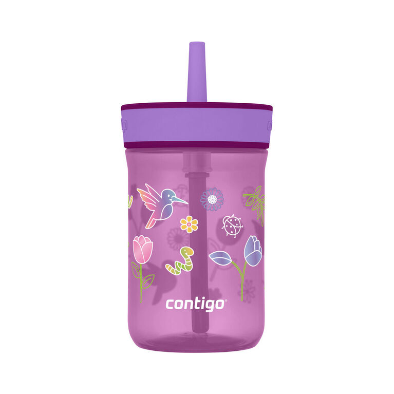 Contigo Kids Leighton Spill-Proof Tumbler with Straw, Grape Tulips, 14 oz