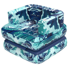 Hurley - Chaise longue gonflable 2 en 1, motif vagues bleues