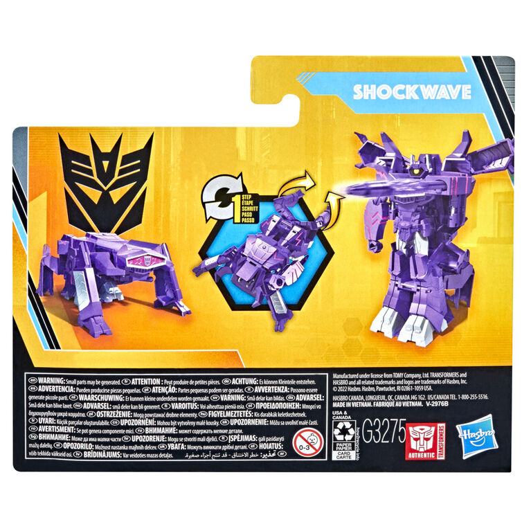 Transformers Buzzworthy Bumblebe, figurine Shockwave à conversion 1 étape