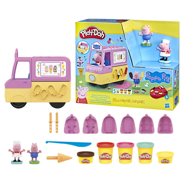 Play-Doh Peppa's Ice Cream Playset with Ice Cream Truck, Peppa and George Figures, and 5 Non-Toxic Modeling Compound Cans