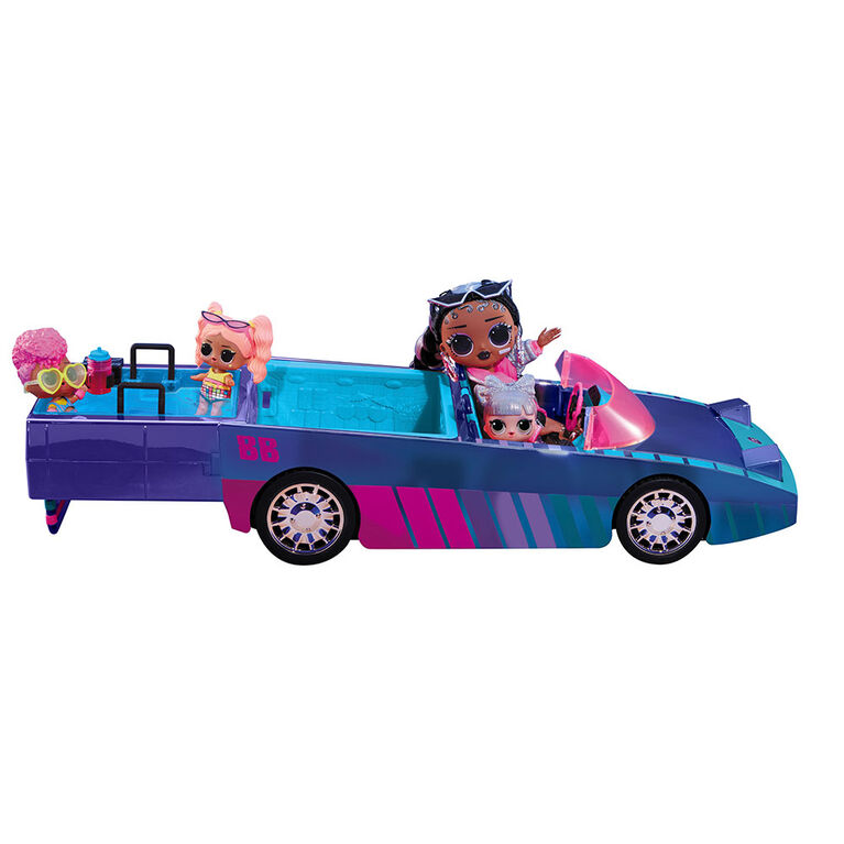Voiture LOL Surprise Dance Machine avec poupée exclusive, piscine surprise et piste de danse, lampe à lumière noire magique et multicolore