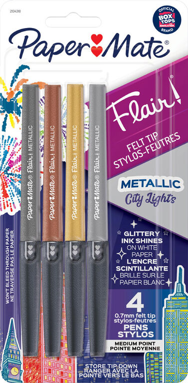 Papermate® - Stylos Flair® à pointe en feutre métallique, couleurs variées, paq./4
