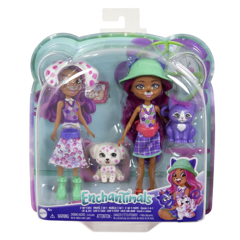 Enchantimals-Poupée 2en1 Chat et Chien-Coffret avec animaux