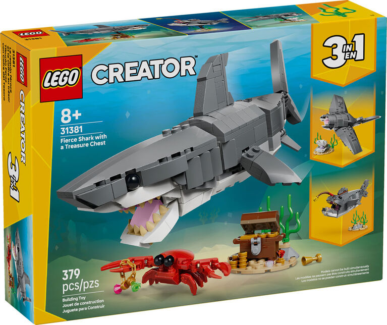LEGO Creator Le Requin F&eacute;roce et le Coffre au Tr&eacute;sor, Jouet, Se Transforme en Poisson-P&ecirc;cheur ou en Raie Manta 31381