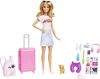 Barbie Doll and Accessories, "Malibu" Travel Set with Puppy and 10+ Pieces Including Working Suitcase