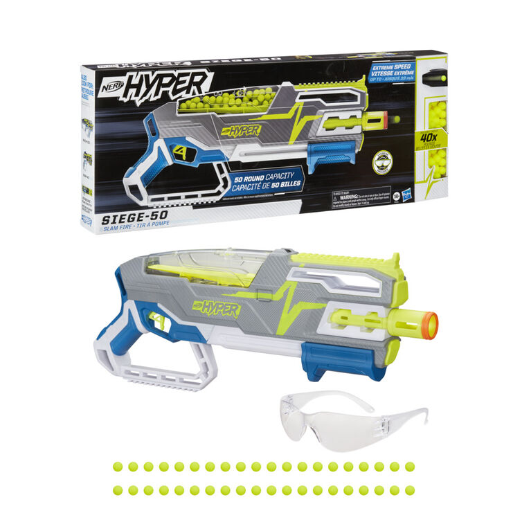Nerf Hyper Siege-50 Pump-Action Blaster - Includes 40 Nerf Hyper Rounds