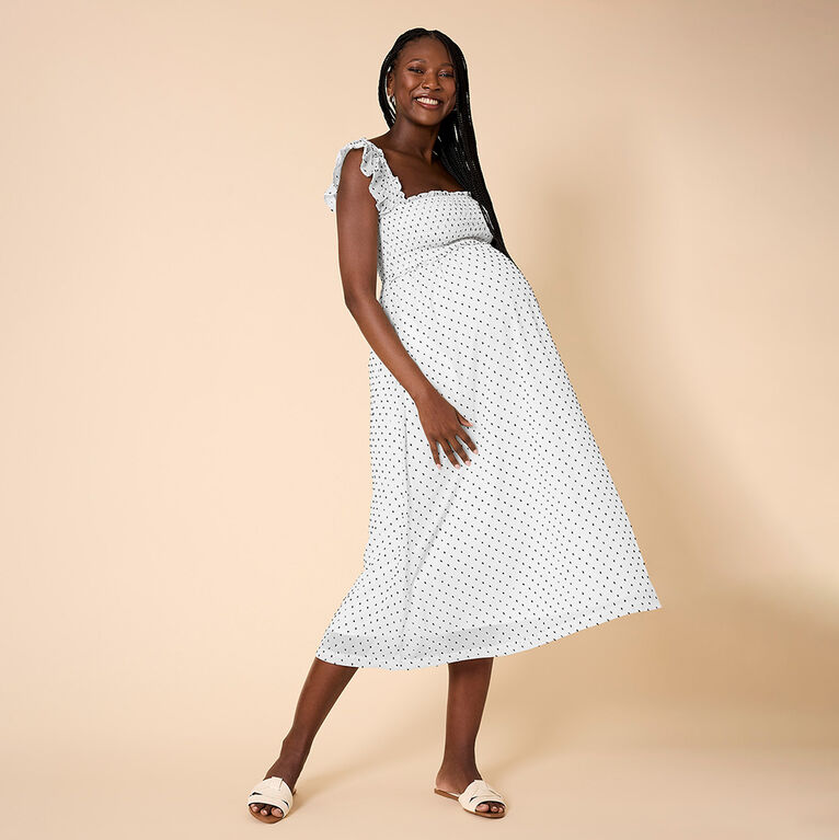 Motherhood Robe Midi Smock&eacute;e &Agrave; Manches &Agrave; Volants