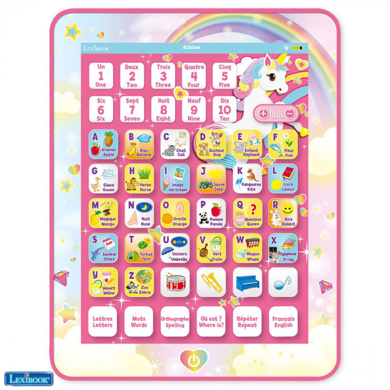 Tablette d'apprentissage interactif bilingue éducatif Licorne