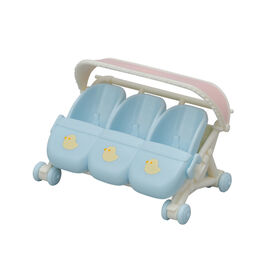 La poussette des triplés pour les bébés triplés au berceau est un accessoire pour les maisonnettes Calico Critters