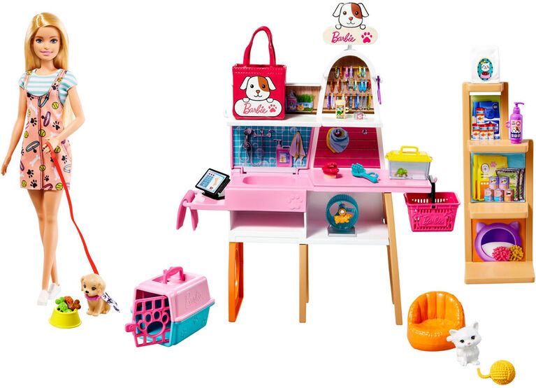 Barbie-Coffret poupée et animalerie avec 4 animaux et accessoires