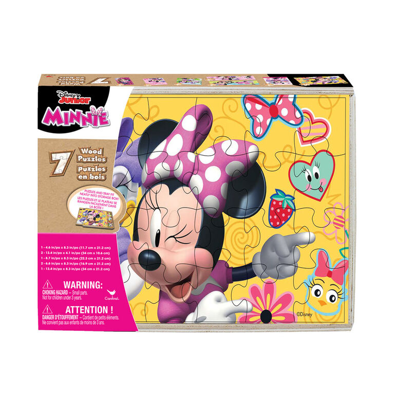 Disney Minnie Mouse - Coffret de 7 puzzles en bois avec boîte de rangement/plateau
