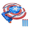 Marvel Avengers Mech Strike, Bouclier lance-fléchette de Captain America, jouet de déguisement, 3 fléchettes NERF