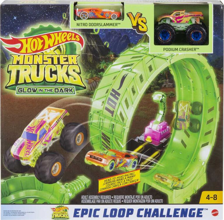 HotWheels - Monster Trucks - Coffret Phosphorescent Défi Looping - Notre exclusivité