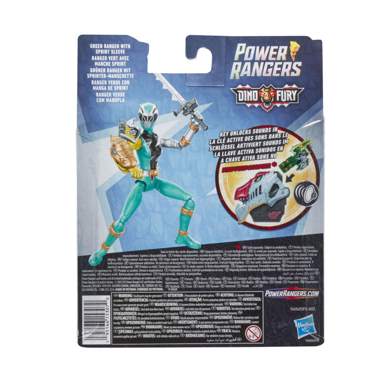 Power Rangers Dino Fury Green Ranger with Sprint Sleeve Action Figure Toy with Dino Fury Key