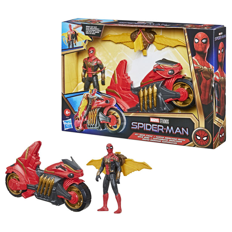 Marvel Spider-Man, figurine Spider-Man ailée amovible avec Super arachno-moto