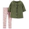 Carter's 2-Piece Sateen Button-Front Top & Floral Legging Set - Olive, 3 Months