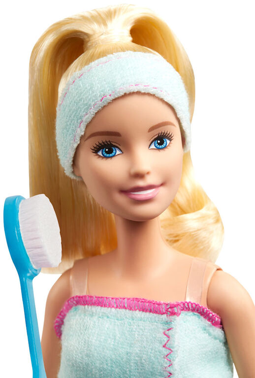 Poupée ​Barbie Spa, blonde, avec chiot et 9 accessoires