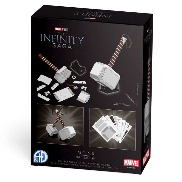 4D Build, Marvel Studios Thor's Hammer Mjolnir, 3D Paper Model Kit, 84 Piece Paper Model Kit