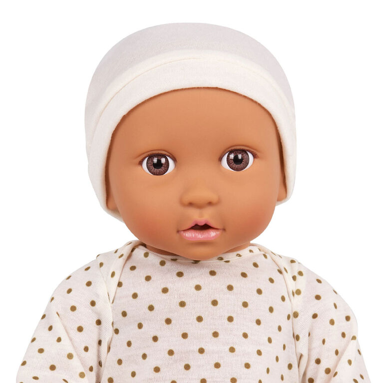 Babi Baby Doll (Medium) - Brown Eyes and Ivory Hat 14-inch Baby Doll, Ivory Outfit