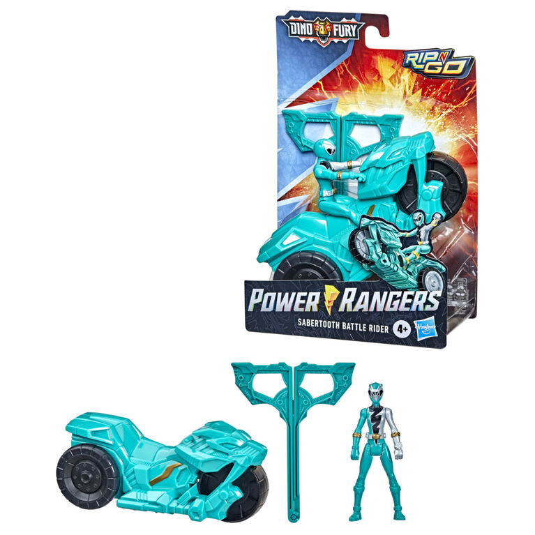 Power Rangers Dino Fury Rip N Go Sabertooth Battle Rider and Dino Fury Green Ranger