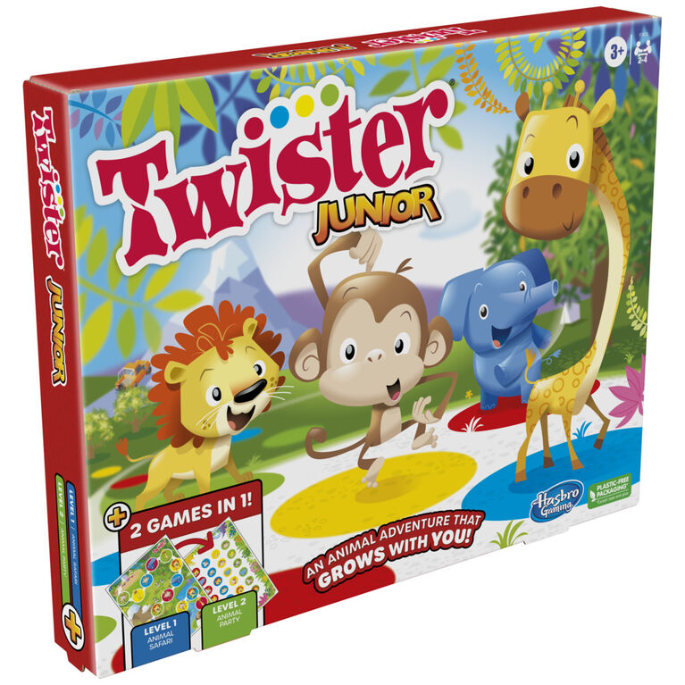 Jeu Twister Junior, tapis réversible aventure animalière, 2 jeux en 1