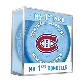 NHL Montreal Canadiens new fan is born logo on blue puck in cube