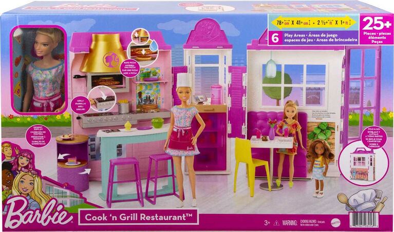 Le Restaurant de Barbie, Coffret avec Poupée et + de 30 Accessoires