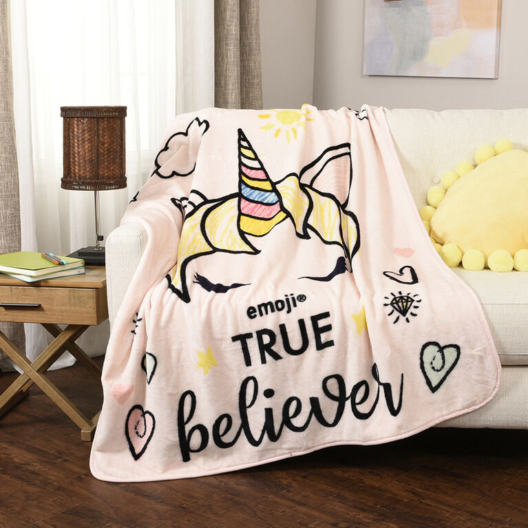 Emoji Unicorn Plush Throw 50" x 60" True Believer