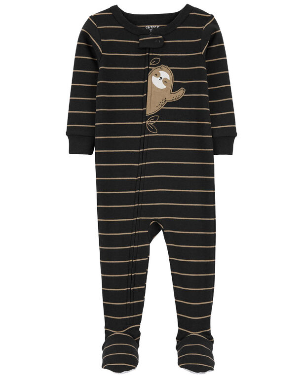 Pyjama 1 pièce à pieds en coton ajusté à imprimé de paresseux noir Carter's 2T