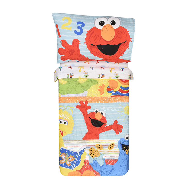Sesame Street 3 Piece Toddler Bedding Set with Reversible Comforter, Fitted Sheet and Pillowcase by Nemcor