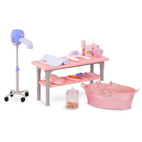 Our Generation Scrub & Style Pet Grooming Set - Bathtub & Care Accessories for 18-inch Dolls
