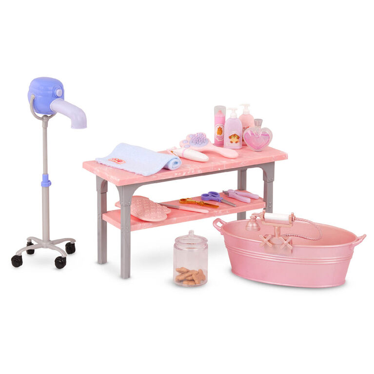 Our Generation Scrub & Style Pet Grooming Set - Bathtub & Care Accessories for 18-inch Dolls