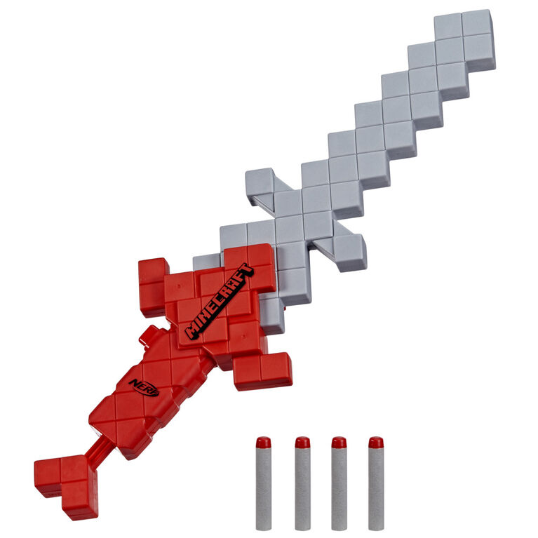 Nerf Minecraft, épée lance-fléchette Heartstealer, inclut 4 fléchettes en mousse Nerf Elite, design inspiré de l'épée du jeu Minecraft