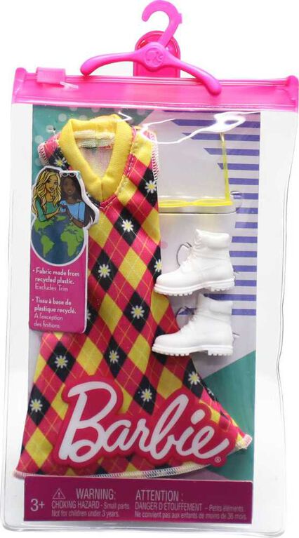 Barbie Fashion Pack of Doll Clothes, Complete Look Set with Argyle Dress and Accessories