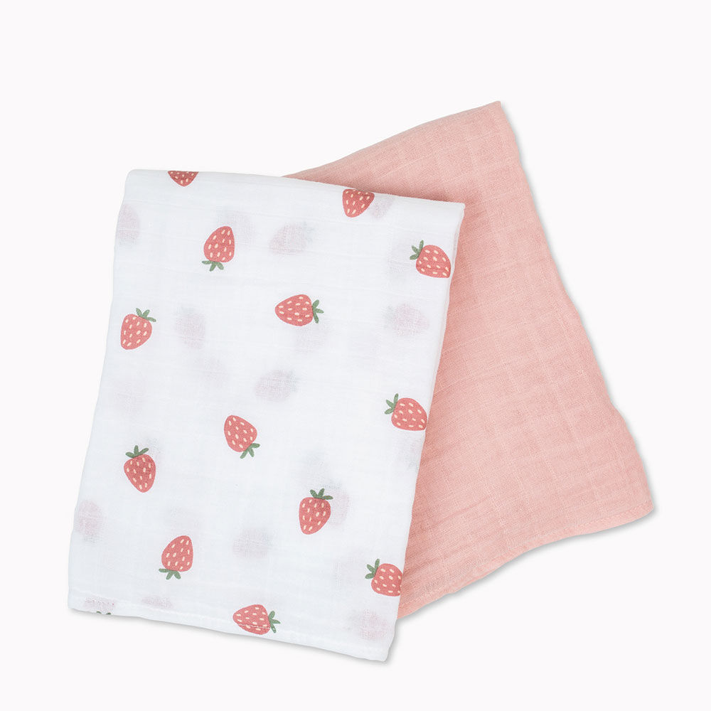 Lulujo - Cotton Mslin Swaddles 2 Pack-Strawberries Ballet Slipper