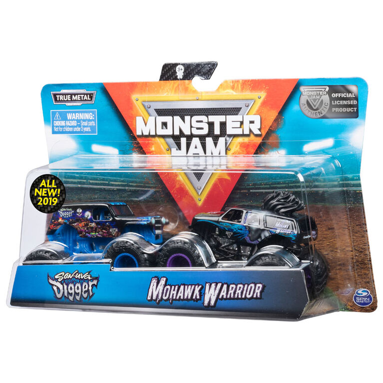 Coffret de 2 véhicules authentiques Son-uva Digger vs Mohawk Warrior, Monster trucks en métal moulé à l'échelle 1:64
