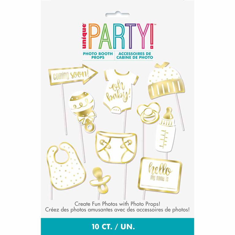 Accessoires Photo, 10Pc - Dorure À Chaud - Gold Baby Shower - Édition anglaise