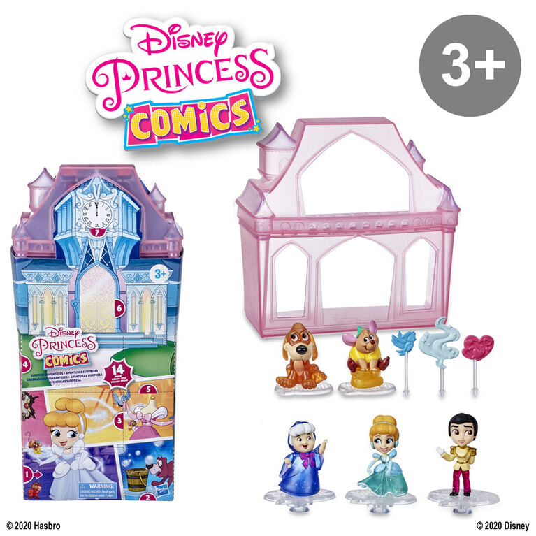 Disney Princess Comics, Aventures surprises de Cendrillon avec 5 poupées, accessoires et support, jouet amusant à déballer