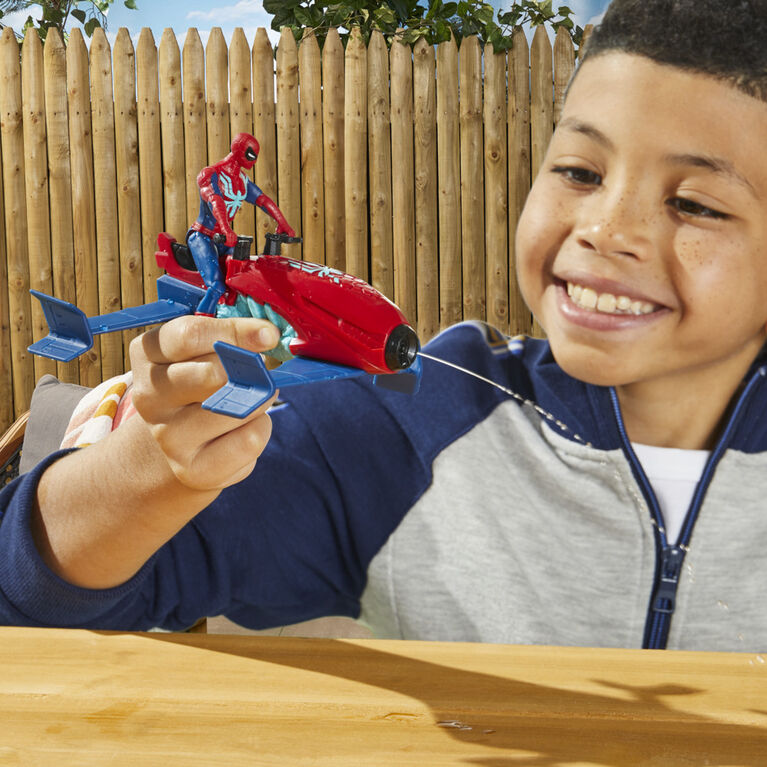 Marvel Spider-Man, Epic Hero Series Web Splashers, coffret Spider-Man Hydro-Jet, figurine avec véhicule