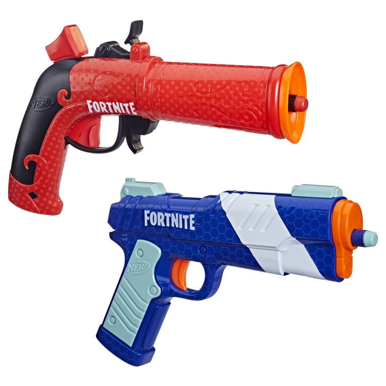 Nerf Fortnite Dual Pack Includes 2 Fortnite Blasters, Flint-Knock Dart Blaster, LP Dart Blaster, and 6 Nerf Elite Foam Darts