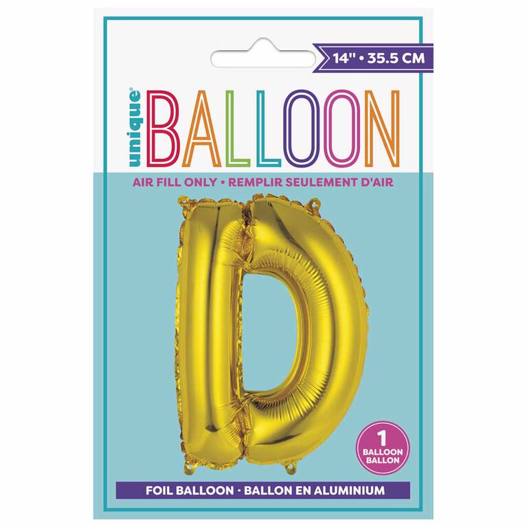 14" Gold Letter Balloons - D