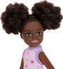Barbie Chelsea Doll, Small Doll Wearing Removable Purple Floral Dress with Space Buns & Brown Eyes