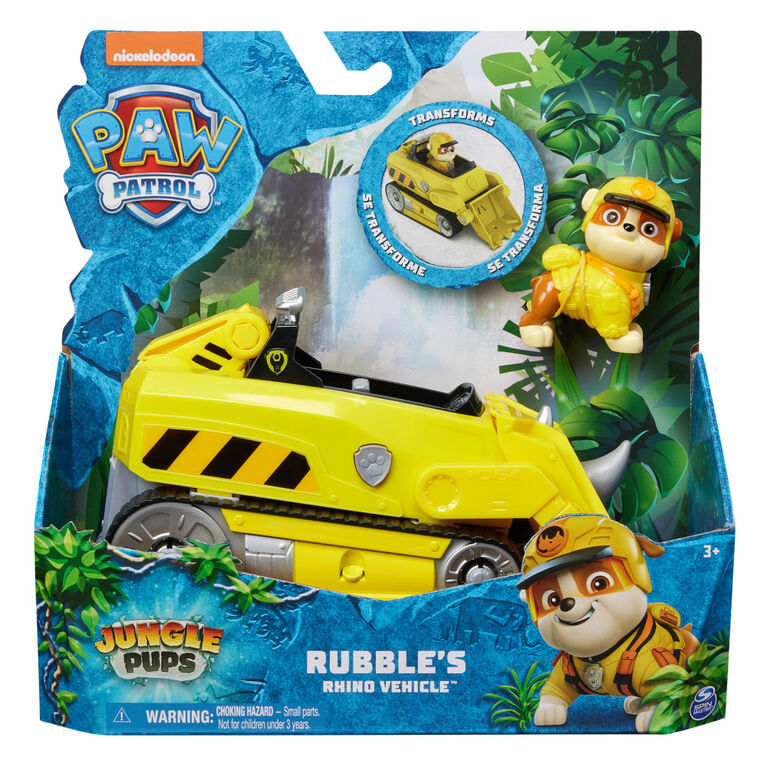 PAW Patrol Jungle Pups, Rubble Rhino Vehicle, Toy Truck with Collectible Action Figure