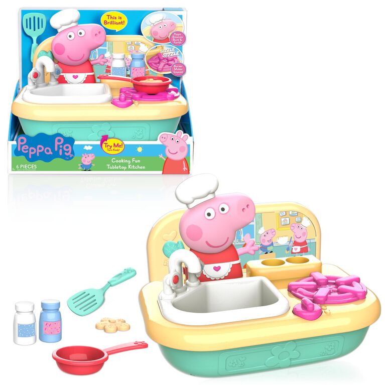 Cuisine à Plateau Divertissante de Peppa Pig avec Sons Réalistes, Inclut des Aliments, une Poêle et une Spatule pour Jouer