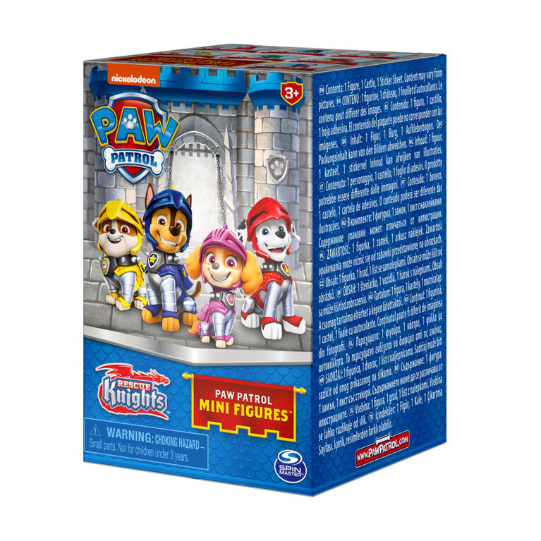 PAW Patrol, Rescue Knights Mini-figurine surprise à collectionner de 5,1 cm avec une boîte tour de château (plusieurs modèles disponibles)