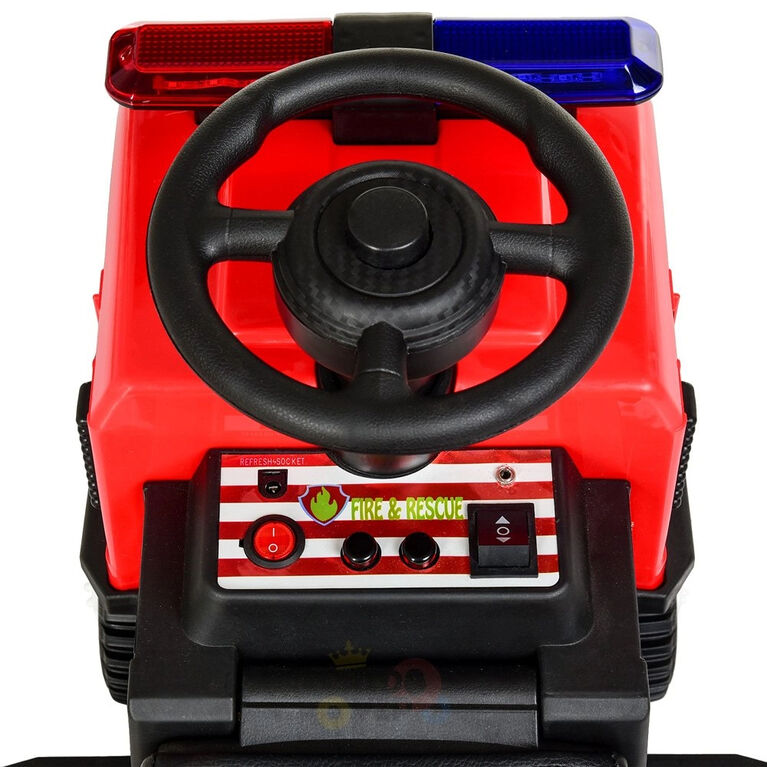 KidsVip 6V Kids and Toddlers Fire Truck Ride on Push Truck 3 in 1 w/Side Guards, Handle, Leather Seat - English Edition